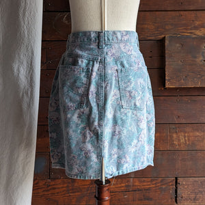 90s Vintage Pale Floral Denim Mini Skirt