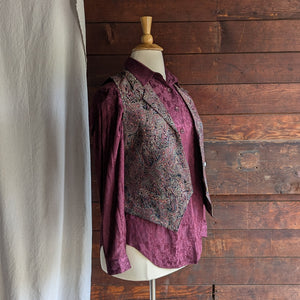 90s Vintage Wine Rayon Jacquard Blouse