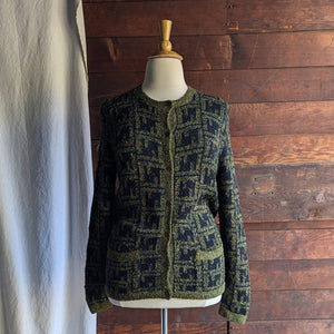 Y2K Green and Black Cotton Knit Cardigan