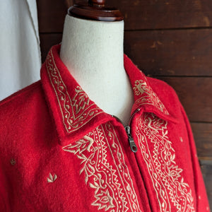 90s Vintage Red Wool Blend Embroidered Jacket