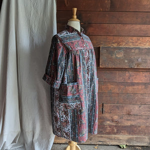 Vintage Plus Size Paisley Cotton Blend House Dress