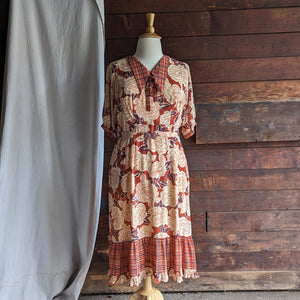 80s/90s Vintage Floral and Plaid Maxi Dress with Belt