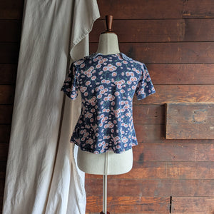 90s Vintage Floral and Plaid Knit Top