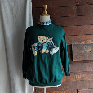 Vintage Plus Size Green Bear Print Sweatshirt
