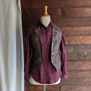 90s Vintage Wine Rayon Jacquard Blouse