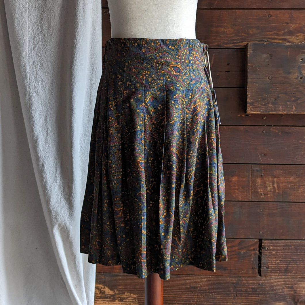 90s Vintage Paisley Pleated Rayon Skirt