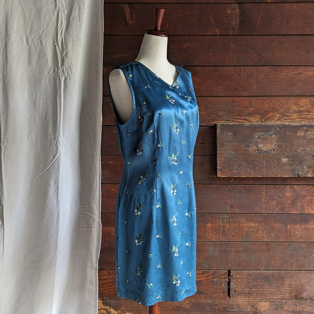 90s Vintage Blue Rayon Satin Mini Dress