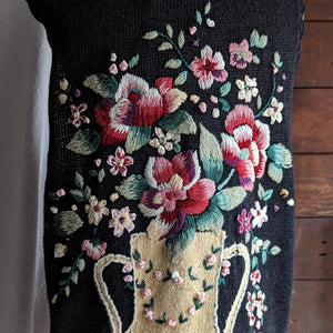 90s Vintage Floral Vase Embroidered Vest