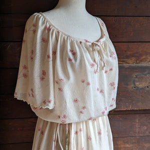 70s Vintage Blouson Polyester Prairie Dress with Pockets