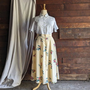 90s Vintage Yellow Floral Polyester Maxi Skirt