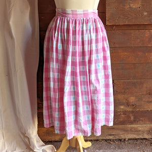 80s Vintage Pink Gingham Midi Skirt