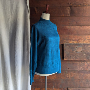 90s Vintage Blue Knit Turtleneck Sweater