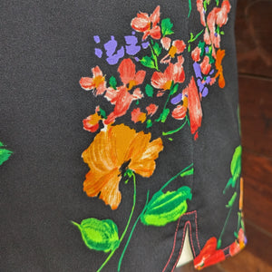 70s Vintage Black Floral Polyester Shirt