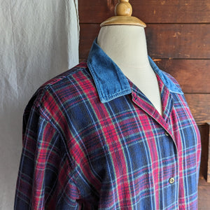 90s Vintage Plus Size Plaid Cotton Shirt