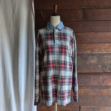 Load image into Gallery viewer, 90s Vintage Plaid and Denim Polo Sweater
