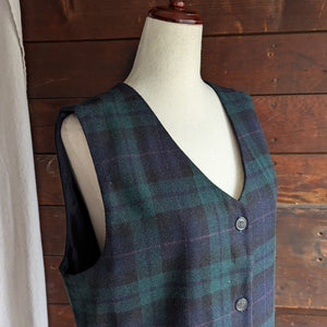 90s Vintage Dark Tartan Wool Blend Midi Dress