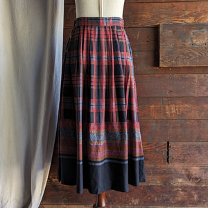 80s/90s Vintage Warm Toned Plaid Midi Skirt