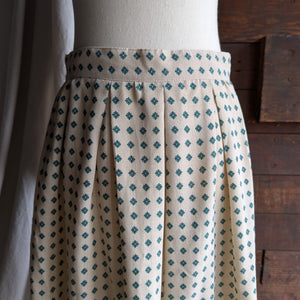 80s Vintage Ivory Cotton Blend Pleated Midi Skirt