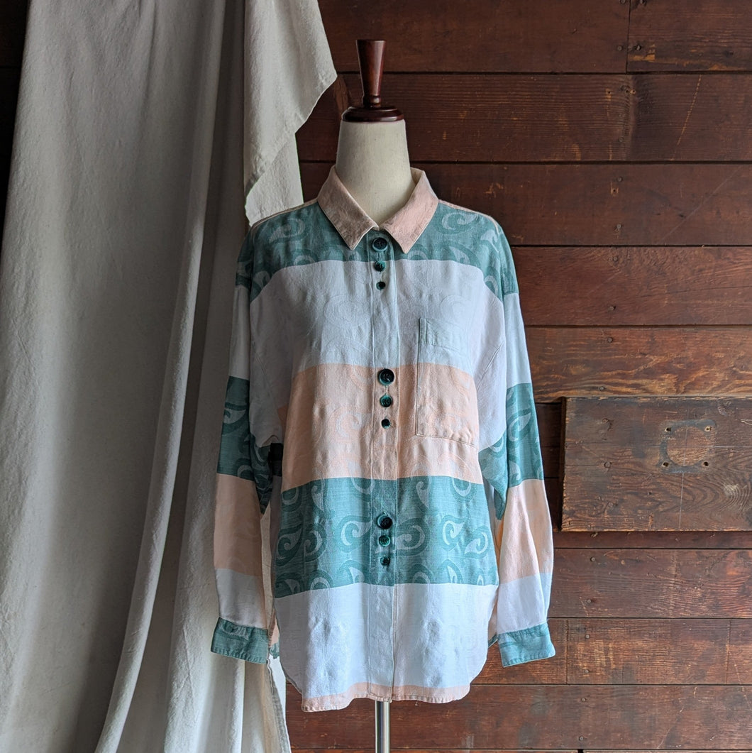90s Vintage Funky Colorblock Button Up Shirt