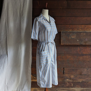 70s Vintage Striped Cotton House Dress