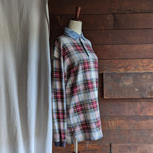 Load image into Gallery viewer, 90s Vintage Plaid and Denim Polo Sweater
