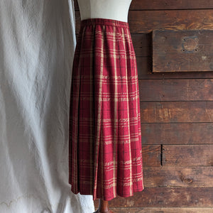 Red Plaid Wool Midi Skirt