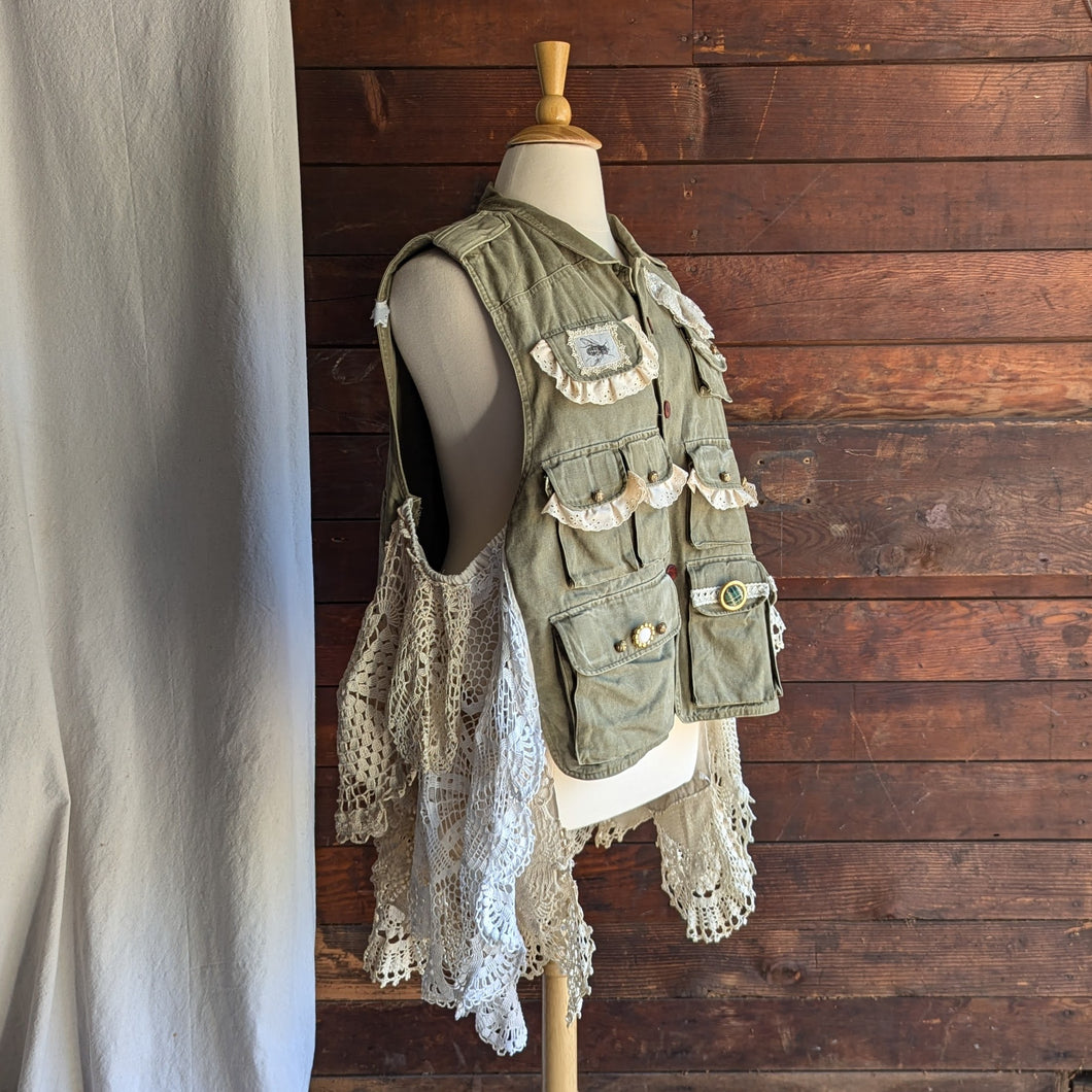 Upcycled 'Fishing Net' Lace-Trimmed Fishing Vest