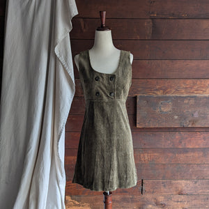 90s Vintage Olive Corduroy Sleeveless Mini Dress