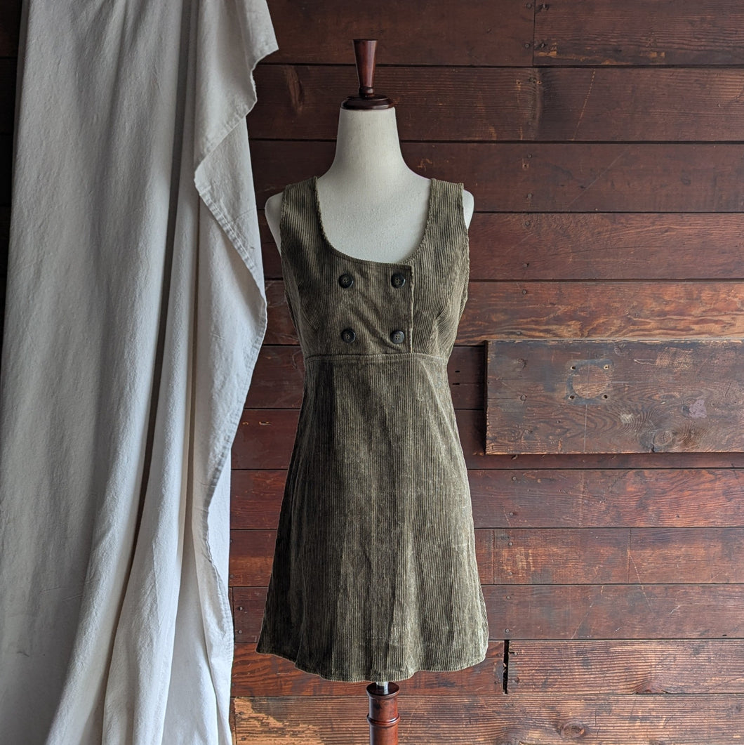 90s Vintage Olive Corduroy Sleeveless Mini Dress