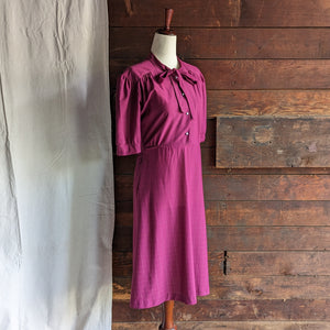 70s Vintage Polyester Magenta Shirt Dress
