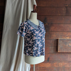 90s Vintage Floral and Plaid Knit Top