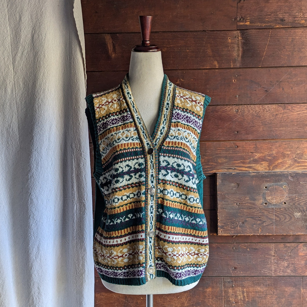 90s Vintage Green Cotton Sweater Vest