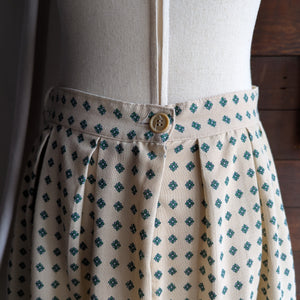 80s Vintage Ivory Cotton Blend Pleated Midi Skirt