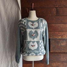 Load image into Gallery viewer, 90s Vintage Grey and White Heart Embroidered Sweater
