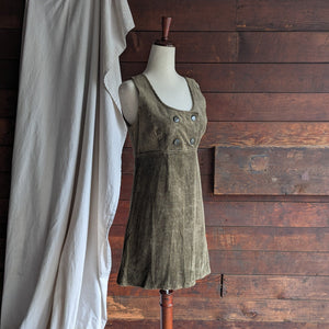90s Vintage Olive Corduroy Sleeveless Mini Dress