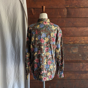 90s Vintage Earthy Floral Rayon Shirt