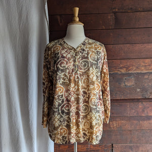 90s Vintage Plus Size Earthy Vine Print Top