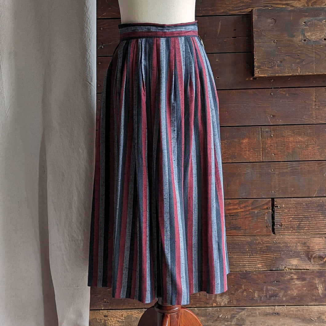 70s/80s Vintage Rayon Blend Striped Midi Skirt