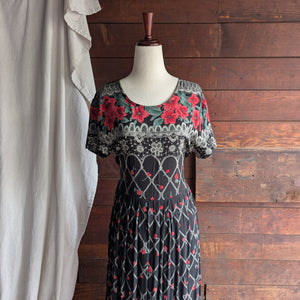90s Vintage Floral And Lace Print Maxi Dress