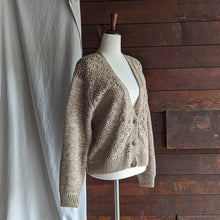 Load image into Gallery viewer, 90s Vintage Tan Cotton Knit and Crochet Cardigan
