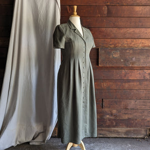 90s Vintage Olive Green Button Up Rayon Shirt Dress