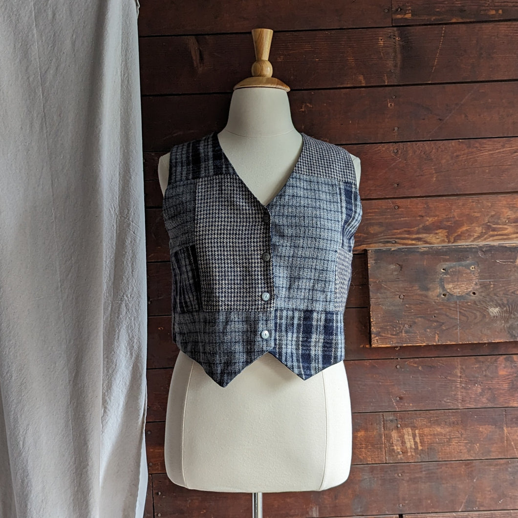 90s Vintage Cropped Wool Blend Patchwork Vest
