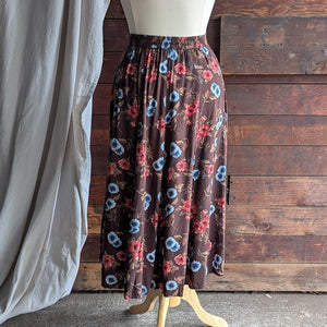 90s Vintage Brown Floral Rayon Skirt