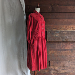 80s/90s Vintage Red Corduroy Shirtdress with Pockets