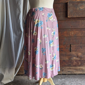 90s Vintage Plus Size Pink Floral Rayon Maxi Skirt