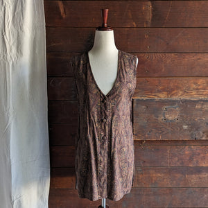 90s Vintage Long Brown Paisley Vest