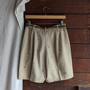 70s Vintage Owl Embroidered Shorts with Belt