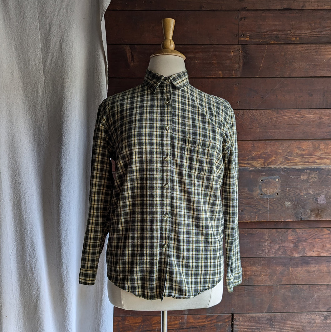 Vintage Tan and Black Plaid Cotton Shirt