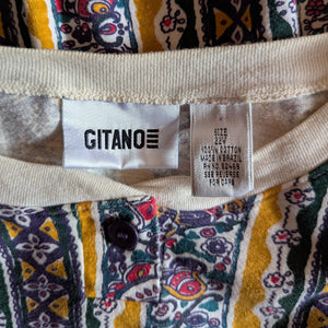 90s Vintage Plus Size Yellow Stripe Pattern Henley Shirt