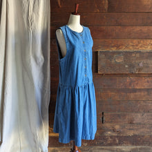 Load image into Gallery viewer, 90s Vintage Denim Jumper Dress with Pockets
